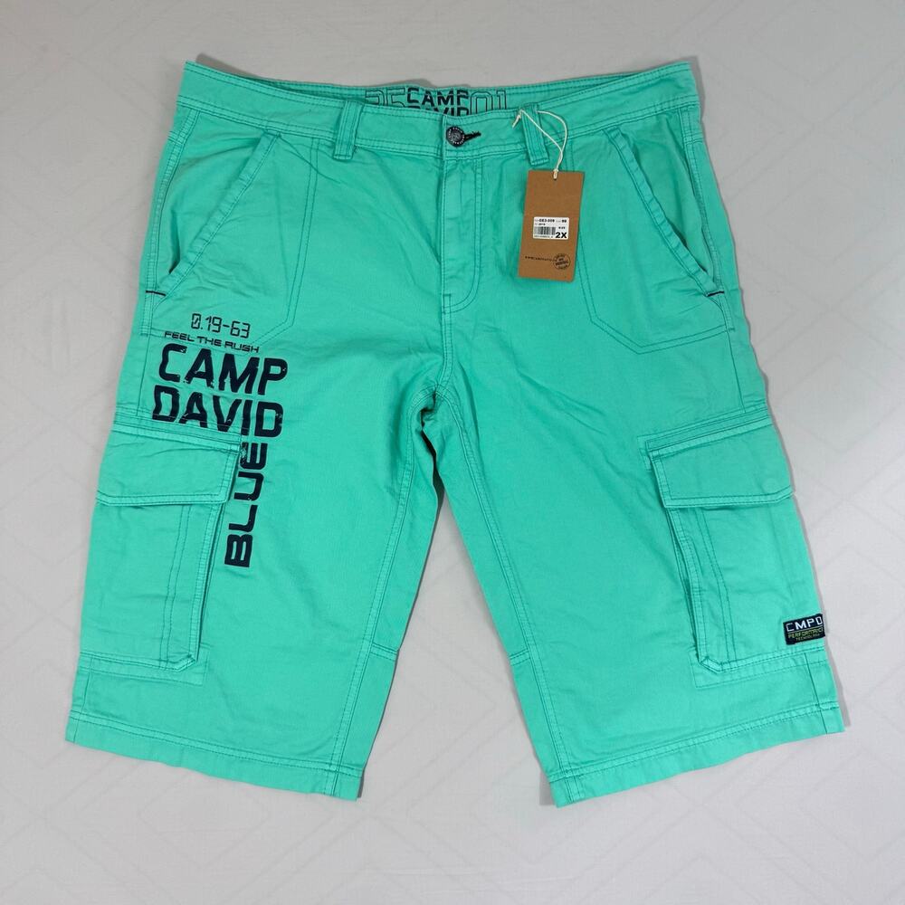 New Camp David Mens Cargo Shorts 2X Mint Green Cotton Graphic Y2K Streetwear